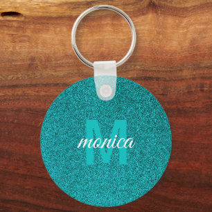 Customised Blue Glitter Monogram Key Ring