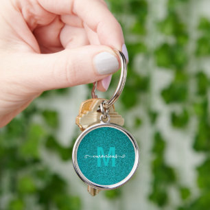 Customised  Blue Glitter Monogram Name Key Ring