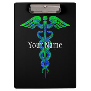 Customised Blue Green Caduceus Nurse Clipboard
