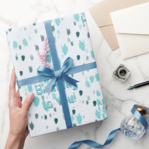 Customised Blue Grey Birthday Abstract Large Print Wrapping Paper