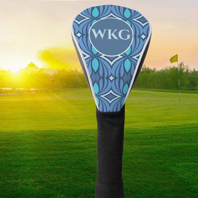 Customised Blue Monogram Golf Club Head Cover  (Blue Tribal Monogram Pattern Head Cover
)