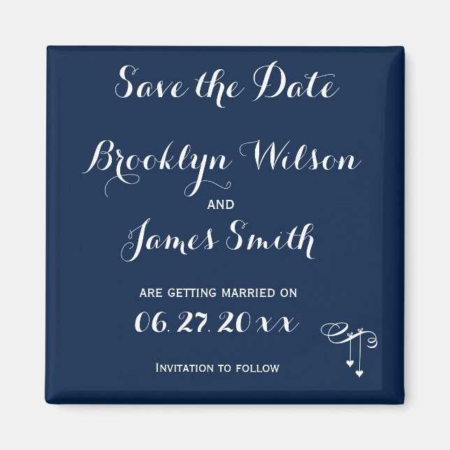 Customised Blue Wedding Save The Date Magnet (Front)