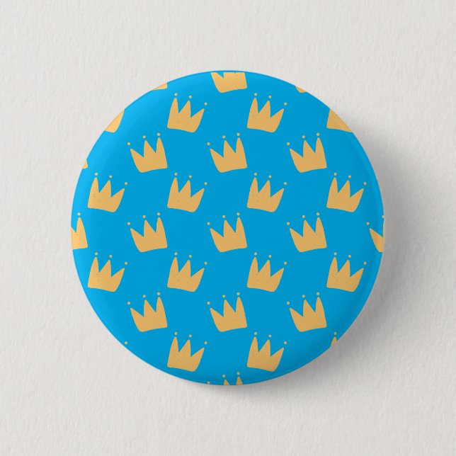 Customised blue yellow crown kids  6 cm round badge (Front)