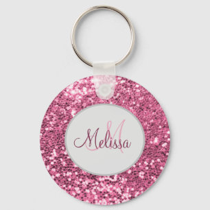 Customised Blush Pink Pretty Glitter Monogram Name Key Ring