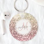 Customised Blush Pink Pretty Glitter Monogram Name Key Ring<br><div class="desc">Easily personalise this beautiful sparkly pink faux glitter keychain with your custom handwritten script monogram and name.</div>