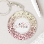 Customised Blush Pink Pretty Glitter Monogram Name Key Ring<br><div class="desc">Easily personalise this beautiful sparkly pink faux glitter keychain with your custom handwritten script monogram and name.</div>