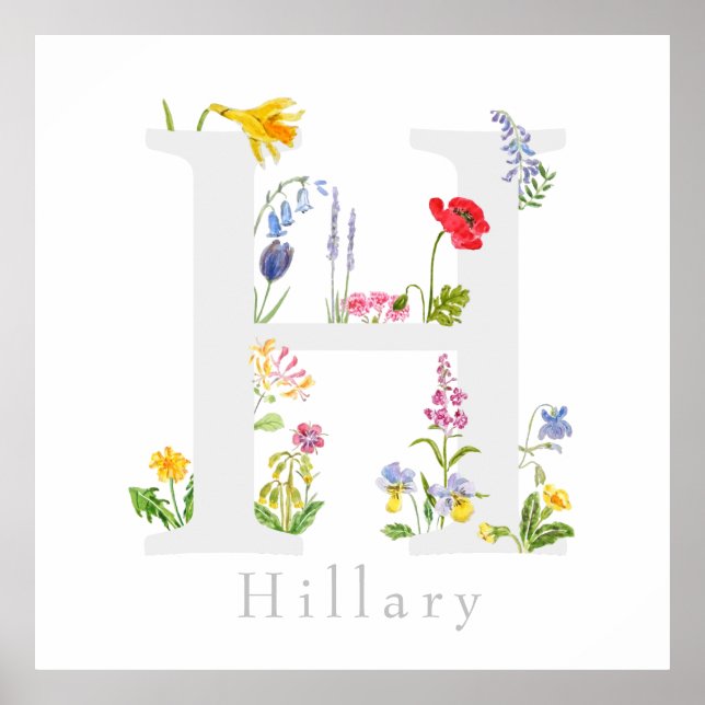 customised botanical monogram alphabet h flower  poster (Front)