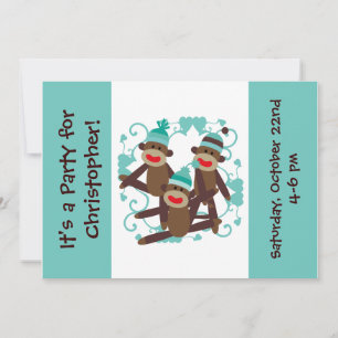 Customised Boy Sock Monkey 5x7 Invitations