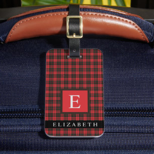 Customised Bright Red Black Chequered Pattern Luggage Tag