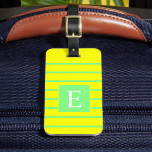 Customised Bright Yellow Neon Green Striped Lines Luggage Tag