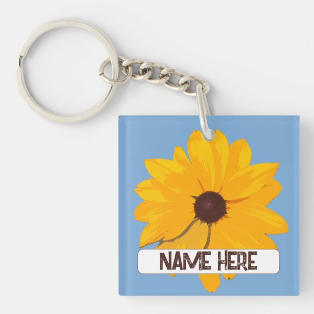 Customised Brown Eyed Susan with Personalised Note Key Ring (Front)