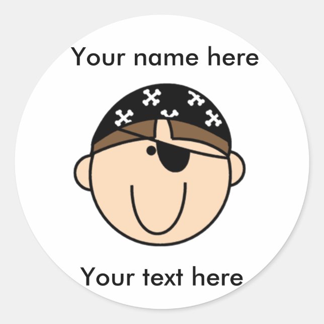 Customised Brown Haired Pirate Classic Round Sticker (Front)