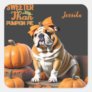 Customised Bulldog Pumpkin Pie Sweet Halloween Square Sticker