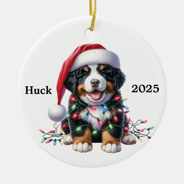 Customised Burnese Mountain Dog Xmas Ceramic Tree Decoration (Front)