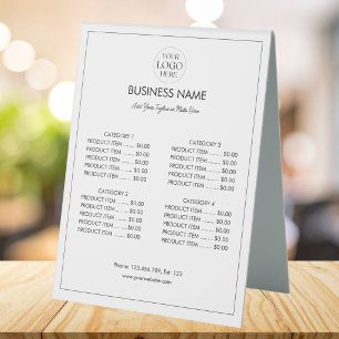 Customised Business Logo Modern Menu Price List