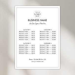 Customised Business Logo Modern Menu Price List Poster