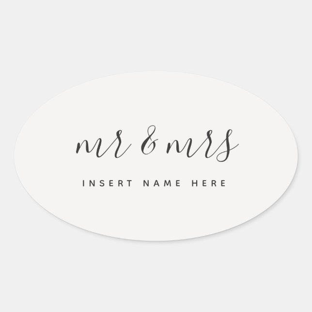 Customised Calligraphy Mr & Mrs Newlywed Oval Sticker (Front)