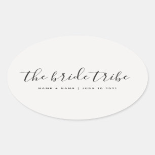 Customised Calligraphy The Bride Tribe Wedding Oval Sticker