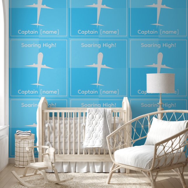 Customised Captain Aeroplane Blue Squares Kids Roo Wallpaper (Kids)