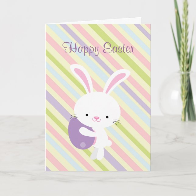 Customised Cartoon Easter Rabbit with Stripes Holiday Card (Front)