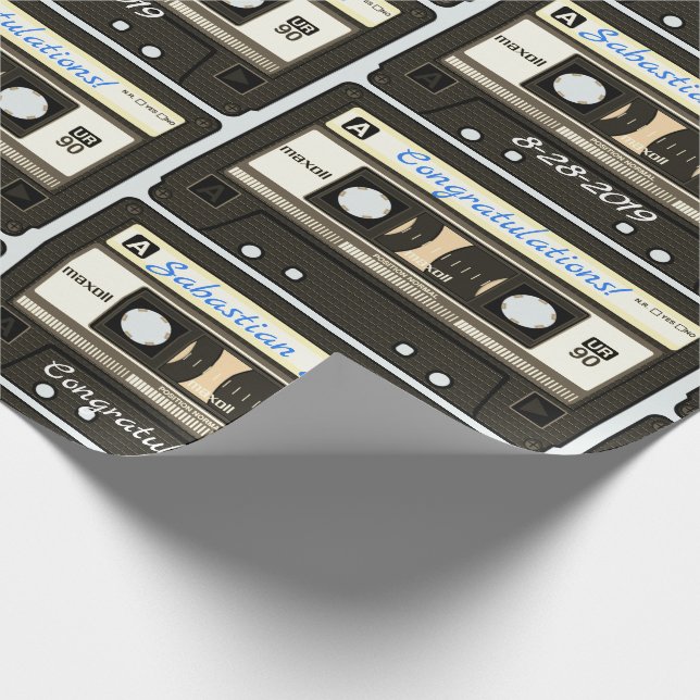 Customised Cassette Mixtape Custom Name, Occasion Wrapping Paper (Corner)