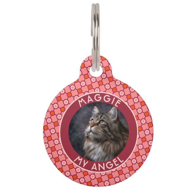 Customised Cat Lover Present Hexagon Motif Pet Tag (Front)