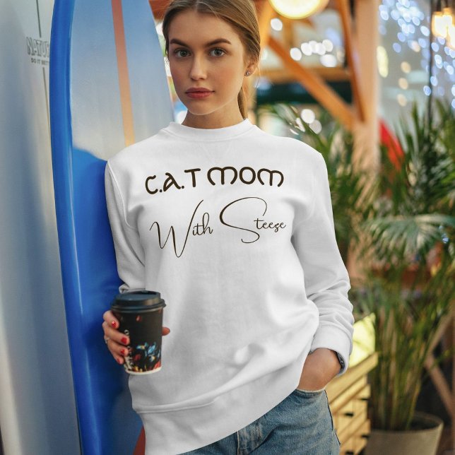 Customised Cat Mum Brown Script Funny Pet Lover Sweatshirt (Creator Uploaded)