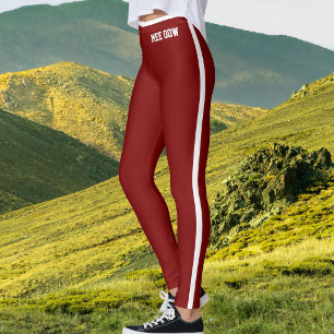 Customised Cat Mum Deep Burgundy Red White Stripes Leggings