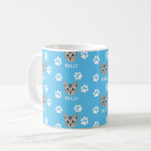 Customised Cat Pet Photo & Name Blue Coffee Mug