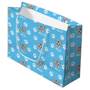 Customised Cat Pet Photo & Name Blue Large Gift Bag