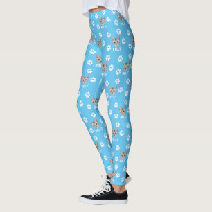 Customised Cat Pet Photo & Name Blue Leggings