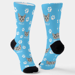 Customised Cat Pet Photo & Name Blue Socks