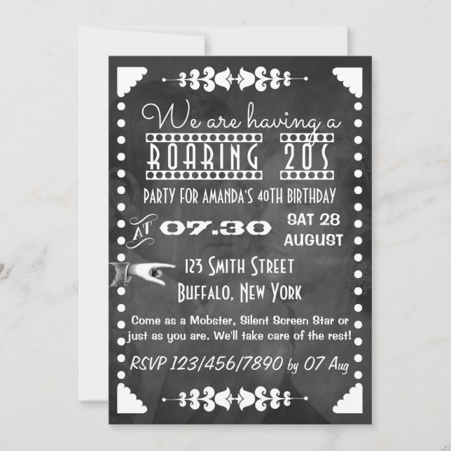 Customised Chalkboard Roaring 20s Party Invitation (Front)