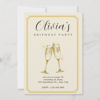 Customised Champagne Birthday Invitation