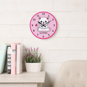 Customised Child's Cute Baby Kitty Wall Clock