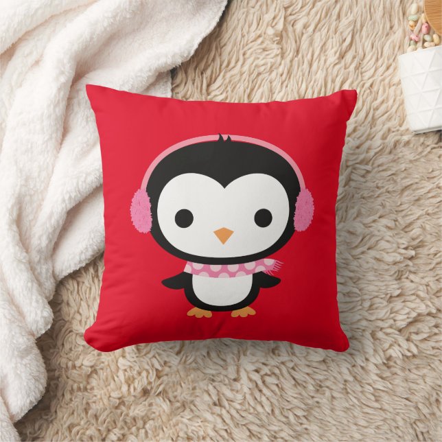 Customised Christmas cute penguin pink Headphones Cushion (Blanket)