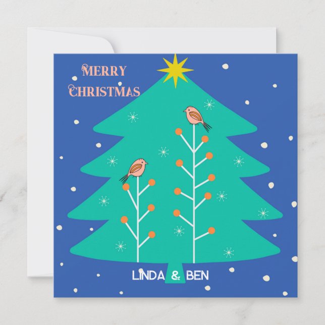 Customised Christmas Tree and Birds Holiday Card (Front)
