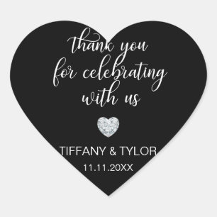 Customised Classic Diamond Black & White Wedding Heart Sticker