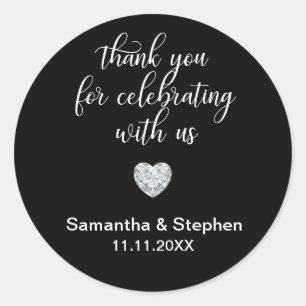 Customised Classic Diamond Black & White Wedding Round Sticker