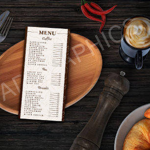 Customised Coffee, drinks and Tea Menu