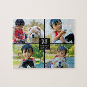 Customised Collage 4 Photo Monogram Jigsaw Puzzle