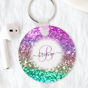 Customised Colourful Glitter Mermaid Monogram Name Key Ring