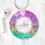 Customised Colourful Glitter Mermaid Monogram Name Key Ring<br><div class="desc">Easily personalise this beautiful sparkly faux glitter keychain with your custom handwritten script monogram and name.</div>