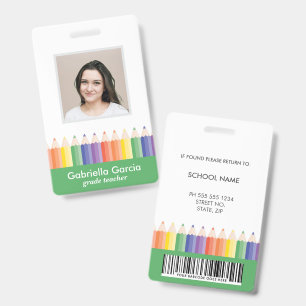 Customised Colourful School Teacher Bar Code ID Badge