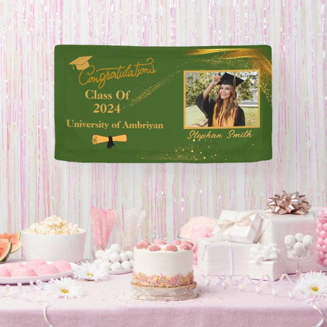 Customised congratulations green and gold modern  banner (Party)