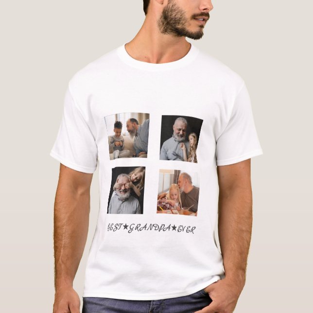 Customised Contemporary 4-Photo "Best Grandpa Ever T-Shirt (Front)