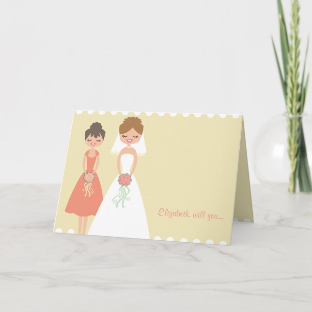 Customised Coral-Cream Be My Bridesmaid Cards (Front)