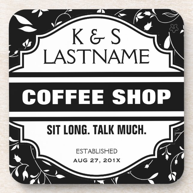 Customised Couple Coffee Shop Sign Coaster (Front)