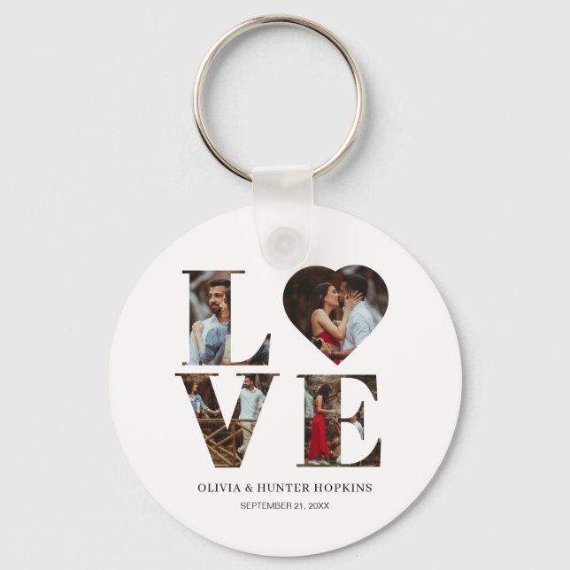 Customised Couple Love Heart 4 Photo Key Ring (Front)