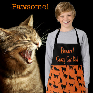 Customised Crazy Cat Kid Halloween  Apron